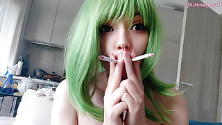 Cute Green Hair Egirl smoking 2 cigarettes at the same time (ask me for full vid)