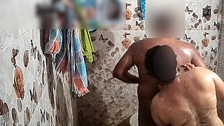Indian Husband & Wife Bathing Together Naked in Bathroom