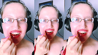 Asmr Strawberry Eating - Asmr, Eye Glasses, Gianess, Lipstick, Big Lips, Mough, Food, Face Fetish, Long Nails