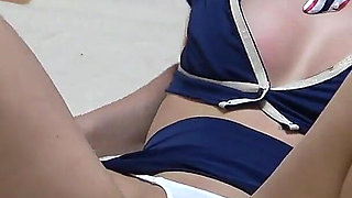 Girls-only Apartment in Japan Mini Skirt Flight Attendant's Spill Out Natural Tits and Wedgie Thong Panties Sexy Fitness