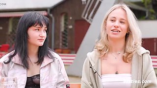 German Lesbian Amateurs Nina J and Lindsey Cruz Lick Pussy with Cream and Fruit Fingering