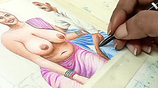 Erotic Art Or Drawing Of A Sexy Desi Indian Village Woman Fucking with Brother In law in An Open Bath