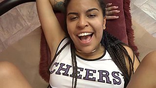 POV video of Latina cheerleader Alix Avery riding a white cock