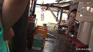 Japanese Babe working at beach house having sex
