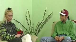 Blonde cashier's daring passion unfolds in a vintage intimate encounter