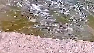 In the Outdoor, Desi Aunty Is Naked and Crazy Fingering in the Water