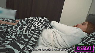 Taboo Fantasy Turns Real? Step mom Helps Step son in Share Bed with Hand, but Fills Pussy with Cum