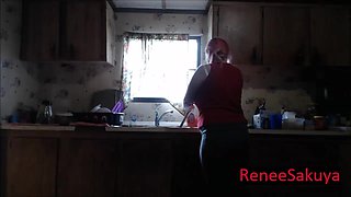 Pregnant Sink Plunging Wearing Jeans
