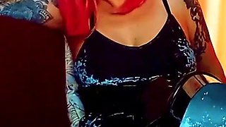 Lady Angela Male Submissive Kneels on the Floor and Licks Black Pvc Thigh High Boots Bot Worship Boot Domination Heels Sucking
