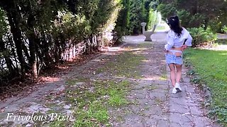 Public Risky Fun with Frivolous Pixie - Flashing, Pissing & Squirting Orgasm Outdoors