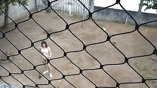 My wife working naked outside