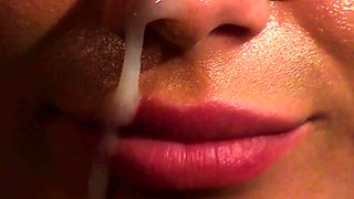 A super sexy brunette massages her big boobs