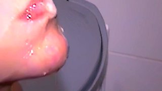Self Piss Washing Teeth with Cum and Piss