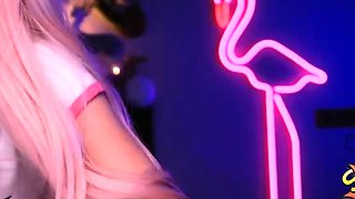 Blonde tight pussy babe solo toy fun in glamour masturbation