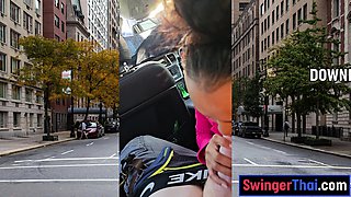 Thai MILF big cock car blowjob in public