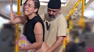 Slutty Student Gets Cumshot in Public on the Bus