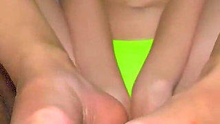 POV Footjob and Toejob by Beauty in Sexy Bikini, Cumshot - Programmerswife
