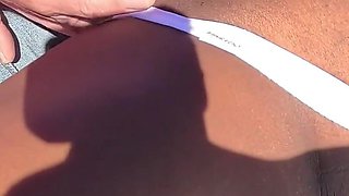 Ebony MILF Taking a Piss Next to the Road and Gets Hubby to Lick Her Pussy Clean After