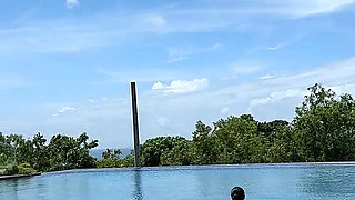 Teasing at the Pool in Micro Bikini, Swimming