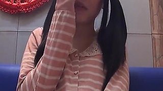 Japanese Teen Masturbates with a Toy in Front of a Dude