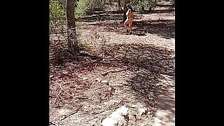 Naked Walk in Mountains. Totally Naked