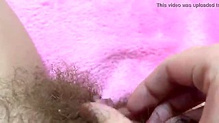 Cutieblonde's Hairy Pussy Squirts in Extreme Close-Up with Big Clit Orgasm