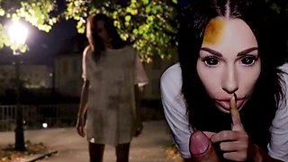 Halloween Sex with Shaiden Rogue - German Brunette Deepthroats Big Cock Outdoor