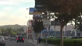 Naughty big ass brunette gets a warm load on her shaved pussy