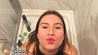 Submissive Deepthroat in Shower