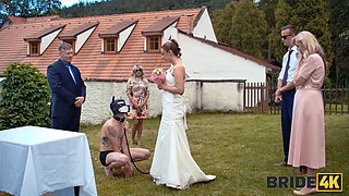 BRIDE4K. Sexy bride with natural tits is having a kinky sex with a groom dressed up as a hound: Porn