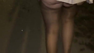 Remote Controlled Sex Toy in Under a Sexy Leather Miniskirt Submissive Collar and Pretty Stockings