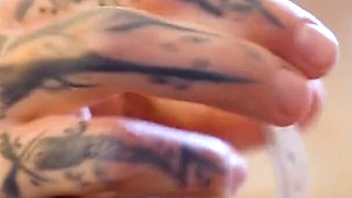 Burlesque Tattoo Beauty with Big Boobs Gives Anal Fuck with Strap-on