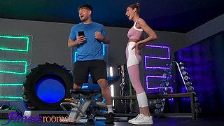 Fanta Sie, a Russian beauty, gets drilled hard in the gym by Michael Fly's huge cock