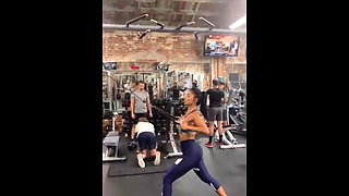 Nicole Scherzinger at the gym in tight blue pants
