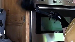 Latex Maid Masturbating at Work