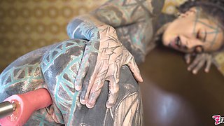 Tattooed Woman Testing Fuck Machine with Her Anal
