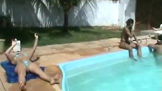 Lusty Brazilian tramps having fun at a poolside