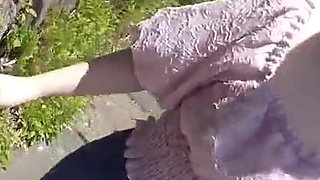 Slick Outdoor Tease with a Pink Tipped F Cup Beauty Soaked in Oil Part 1