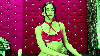 Brunette milf in stockings masturbating by dildo on webcam