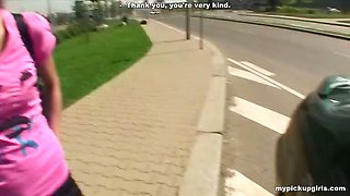 Skinny chick picked up and fucked at a bus stop