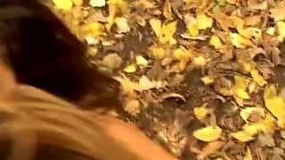 Delicious brunette gangbanged in the woods