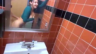 Stacked teen slut rammed doggystyle in a public toilet