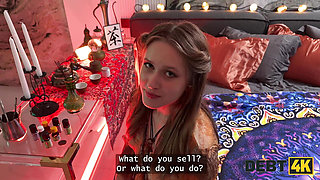 DEBT4k. Hot teen got rid of her debt with her magical tits and a blowjob