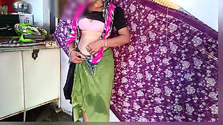 The father-in-law is secretly watching the Indian daughter-in-law cleaning the house in a petticoat, blouse, bra, daughter-in-law is fingering her pussy, yearning for a cock.