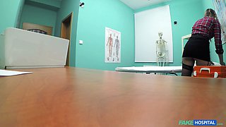Sultry teen in stockings & suspenders gets a surprise from fake doctor