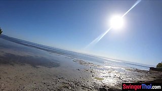 Public beach Asian GF bj and nail