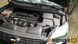 Texas Patti seduces her husband with wild outdoor sex & rides his car mechanic's big black cock