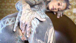 Tattooed TEEN testing FUCK MACHINE with her ANAL