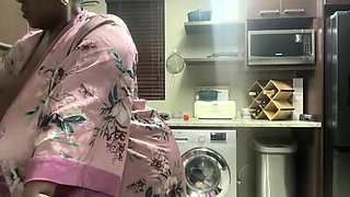 Ebony MILF Moaning and Stripteasing in Kitchen