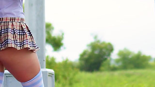 46- Anya in the Image of a Schoolgirl Is Waiting for Her Bus. Look Under Her Skirt! *4k 60fps